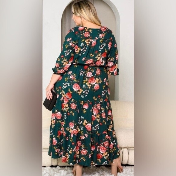 Dress: 3/4 Sleeve Maxi Dress Fall Floral - Picture 3 of 3